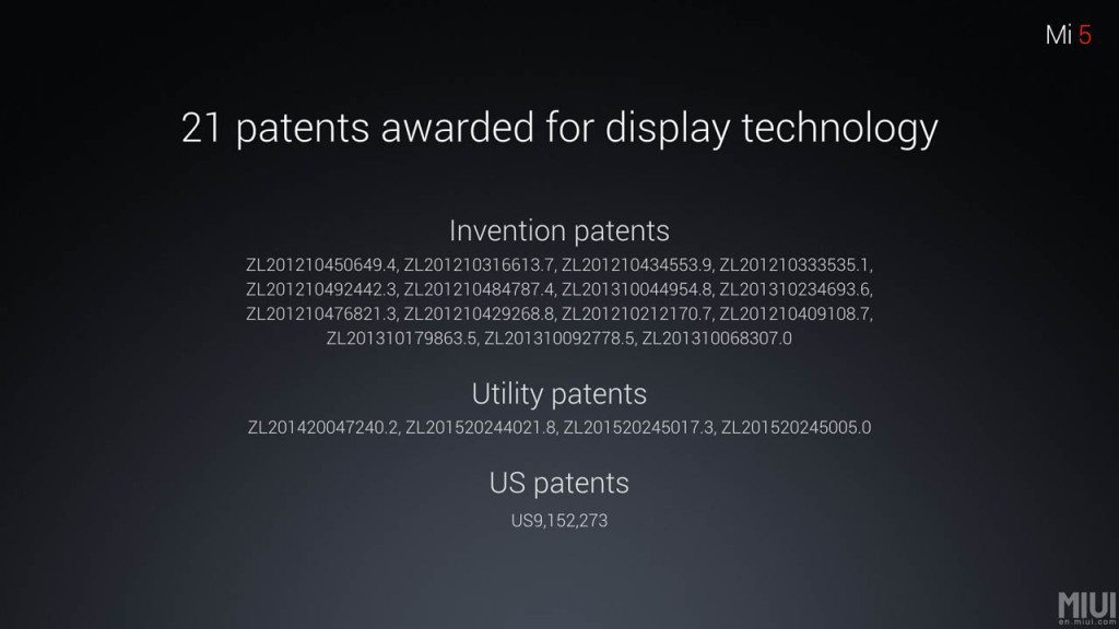xiaomi mi5 patents
