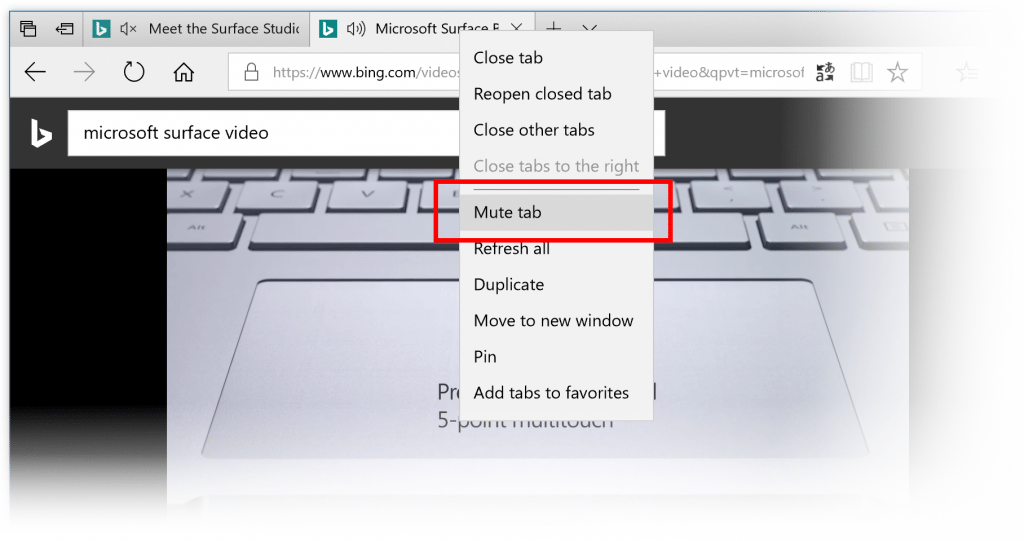 Windows Edge mute tab