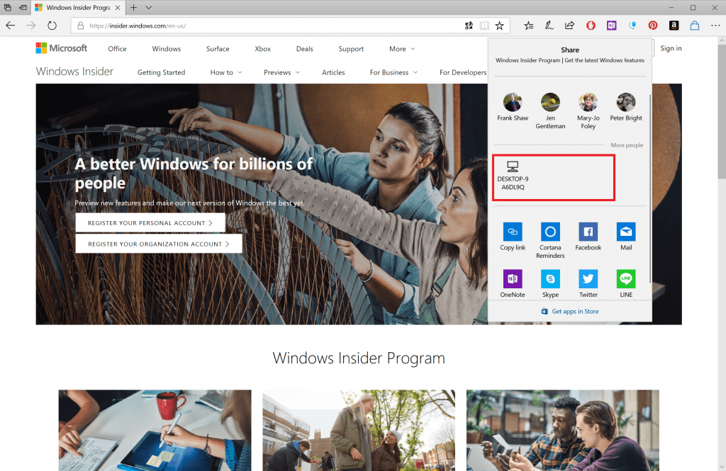 Windows 10 aktualizácia Near Share