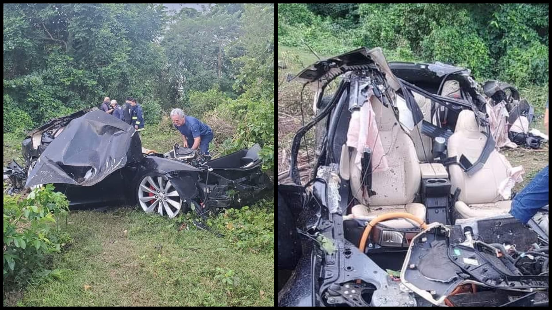 Tesla sa zrútila z útesu, fotky z nehody naháňajú hrôzu. Vodič odišiel