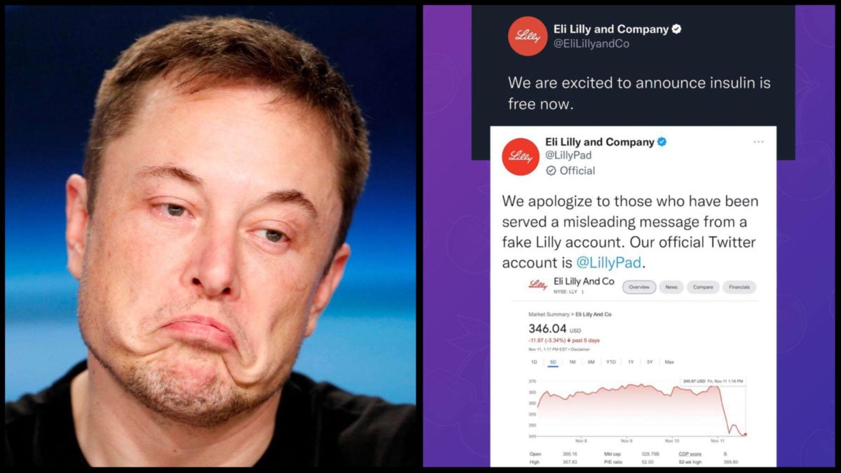 Na obrázku sa nachádza Elon Musk a vyjadrenie farmaceutického giganta, ktorý kvôli falošnému tweetu prišiel o približne 15 miliárd dolárov.
