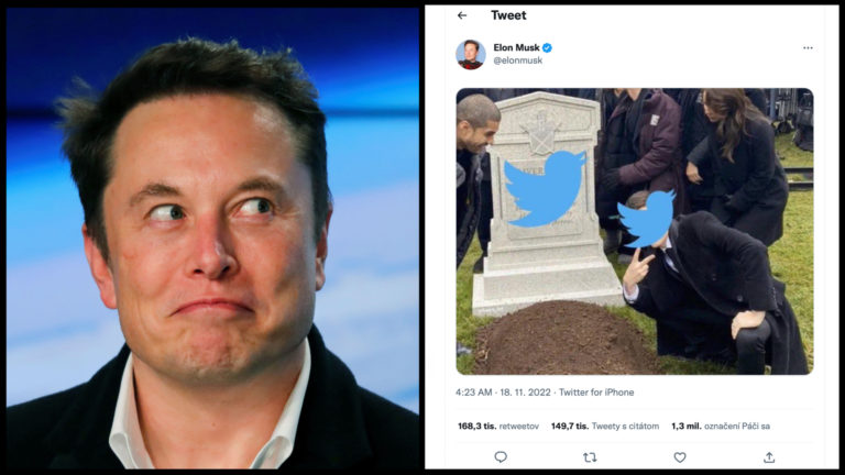 Na obrázku sa nachádza Elon Musk a jeho nedávny príspevok na sociálnu sieť Twitter.