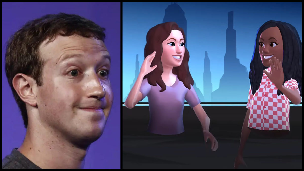 Na obrázku sa nachádza Mark Zuckerberg, zakladateľ spoločnosti Facebook, dnes známej ako Meta Platforms, a jeho virtuálny svet Horizon Worlds.