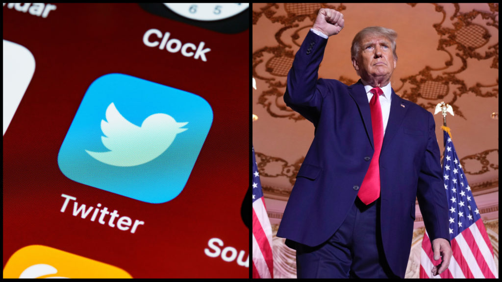 Na obrázku sa nachádza ikonka aplikácie Twitter a Donald Trump.