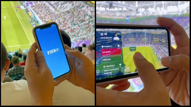 Na obrázku sú snímky z videa, ktoré demonštruje aplikáciu FIFA+.