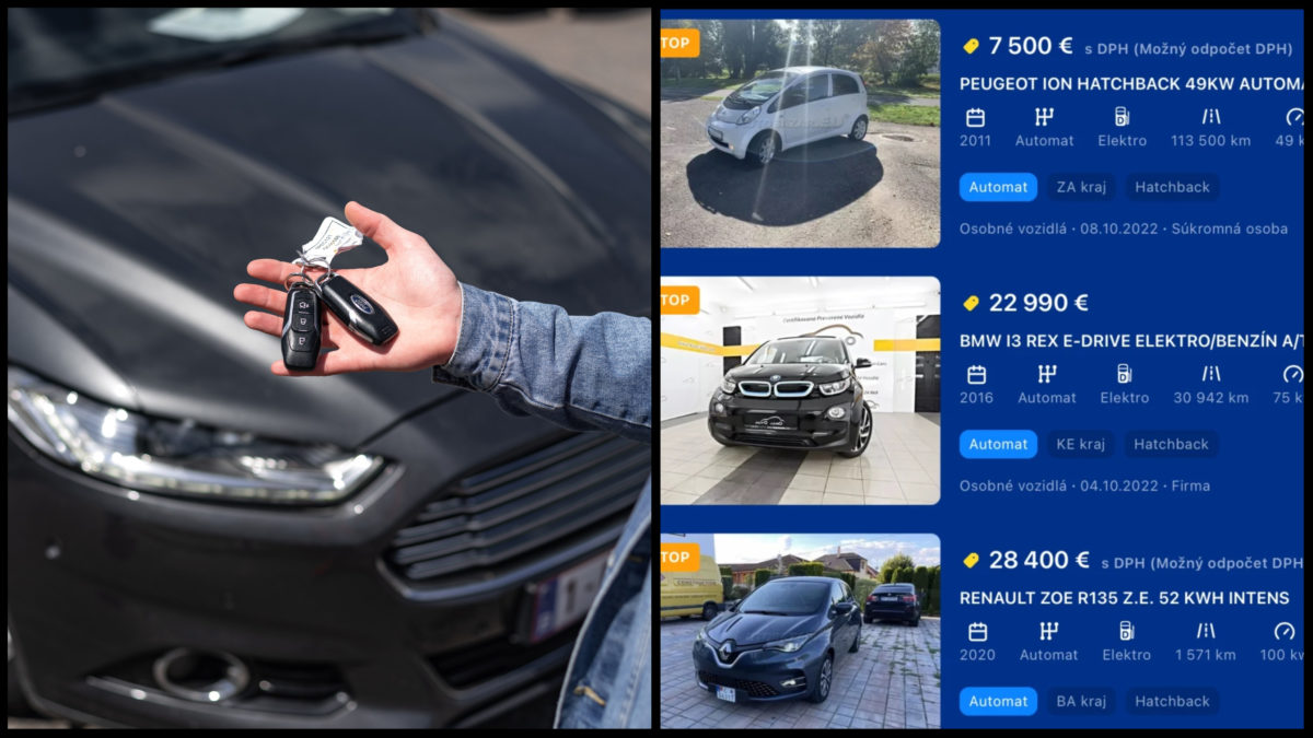 Na obrázku sa nachádzajú kľúče od auta a snímka obrazovky z populárneho webového bazáru.