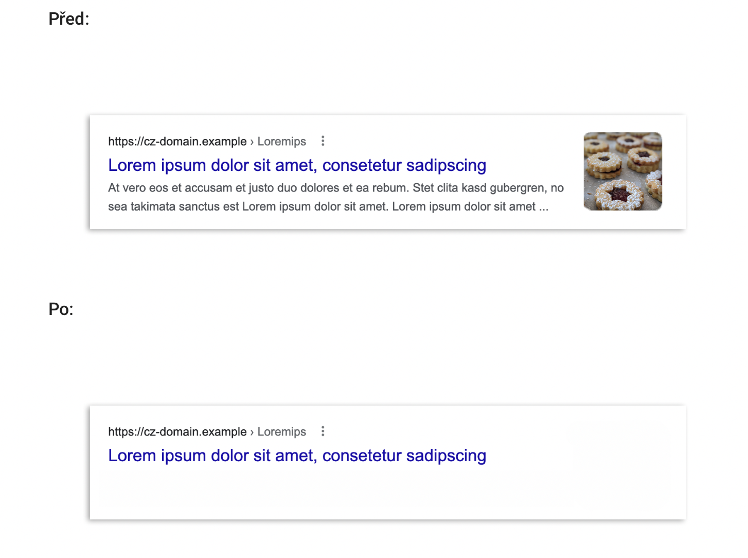 Na obrázku sú výsledky vyhľadávača Google pred zmenou a po zmene.
