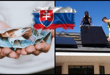 peniaze v ruke a solárny panel na streche