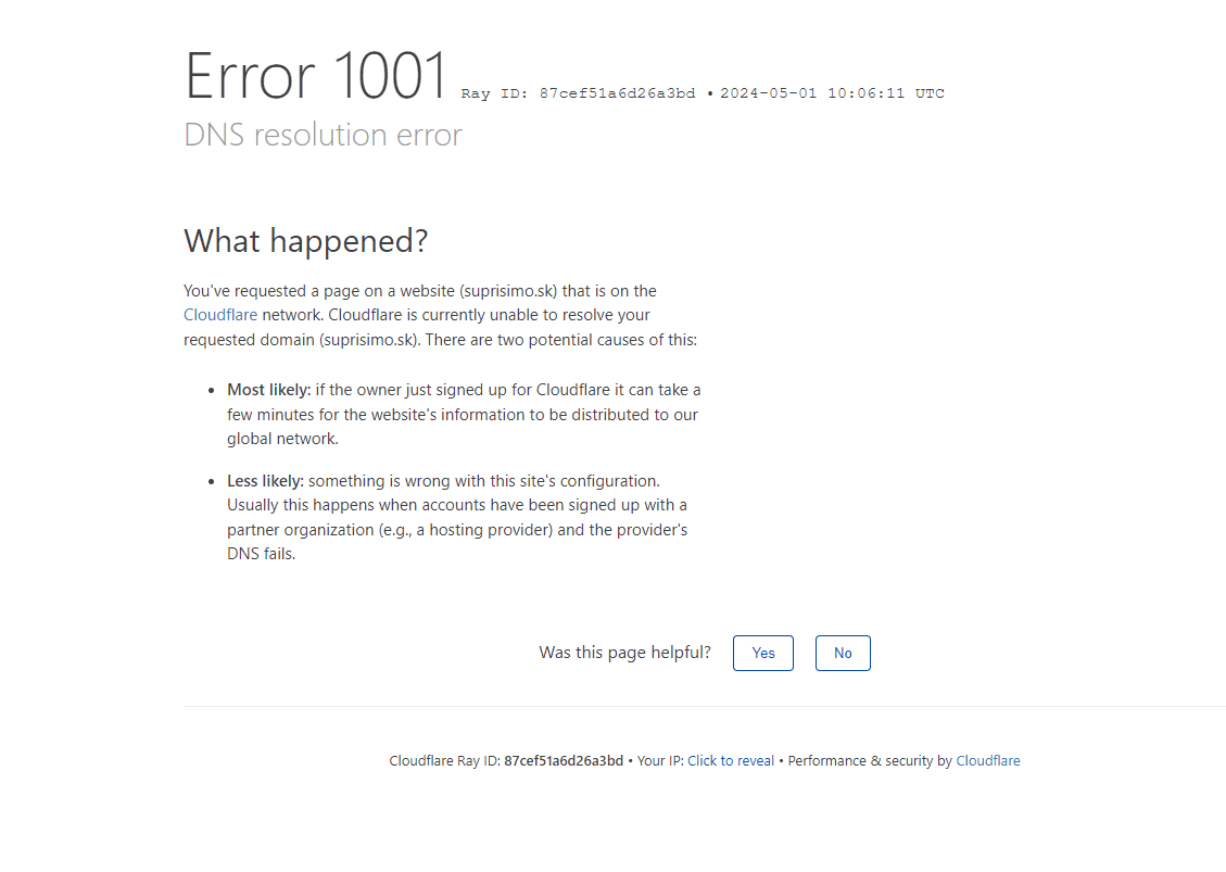 DNS Error 1001