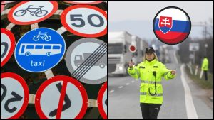 dopravné značky a policajtka slovenská vlajka