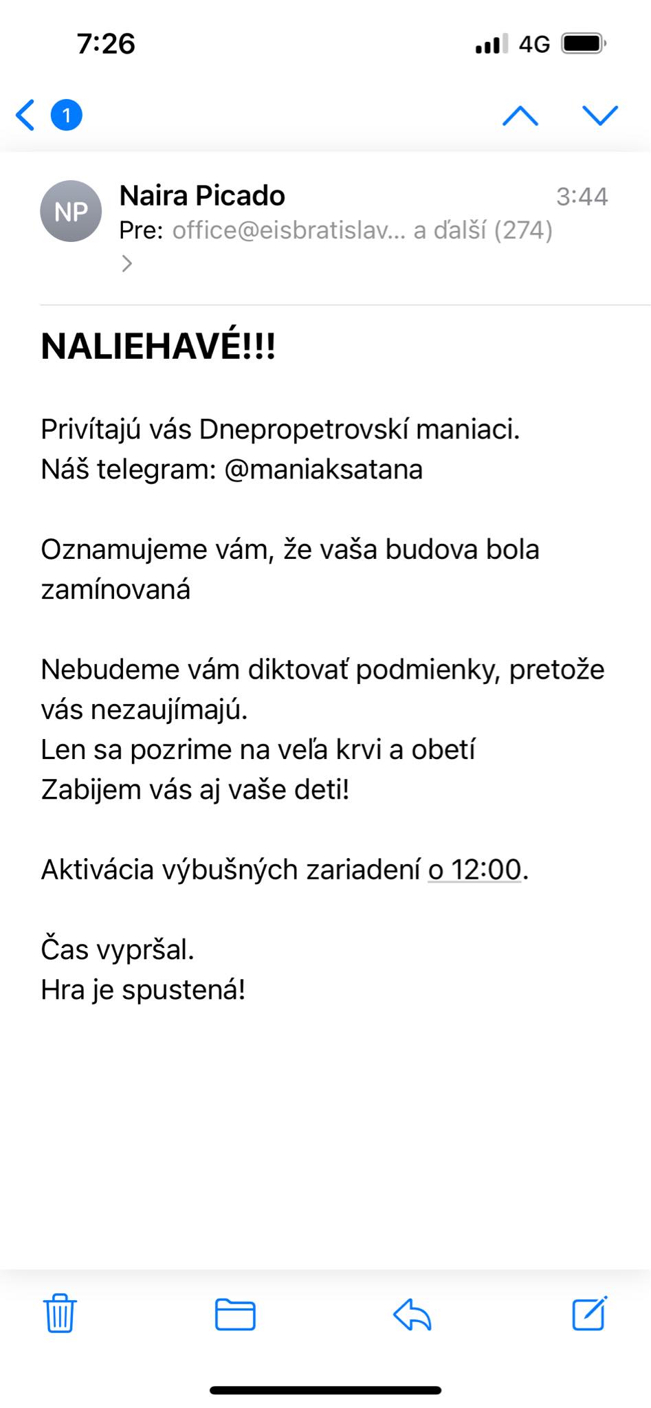 výhražný e-mail dontech