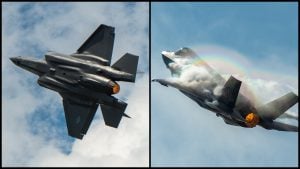 Pohľad na letiacu stíhačku F-35.