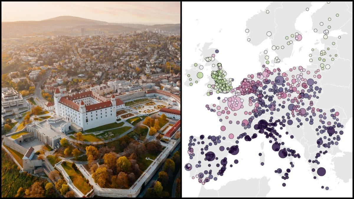 bratislava z dronu a mapa európa