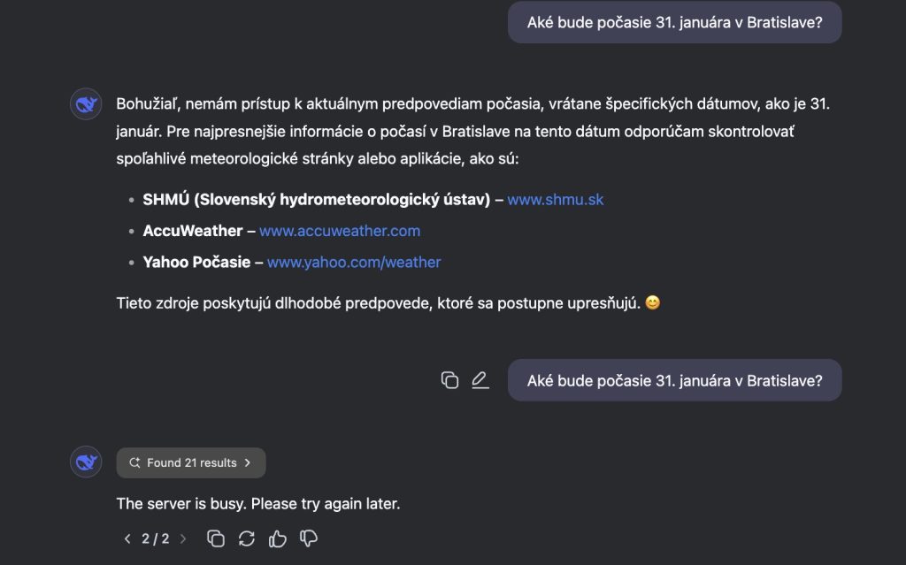 DeepSeek odpoveď na predpoveď počasia