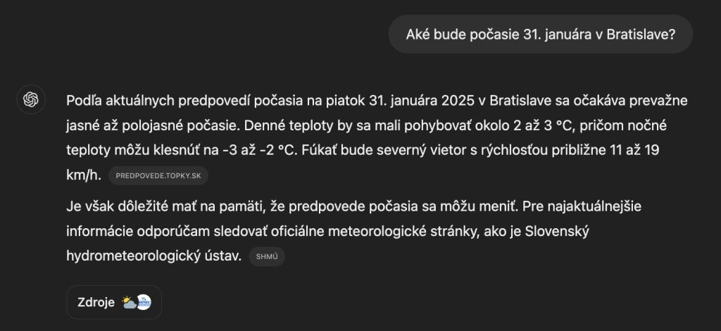 ChatGPT odpoveď na predpoveď počasia