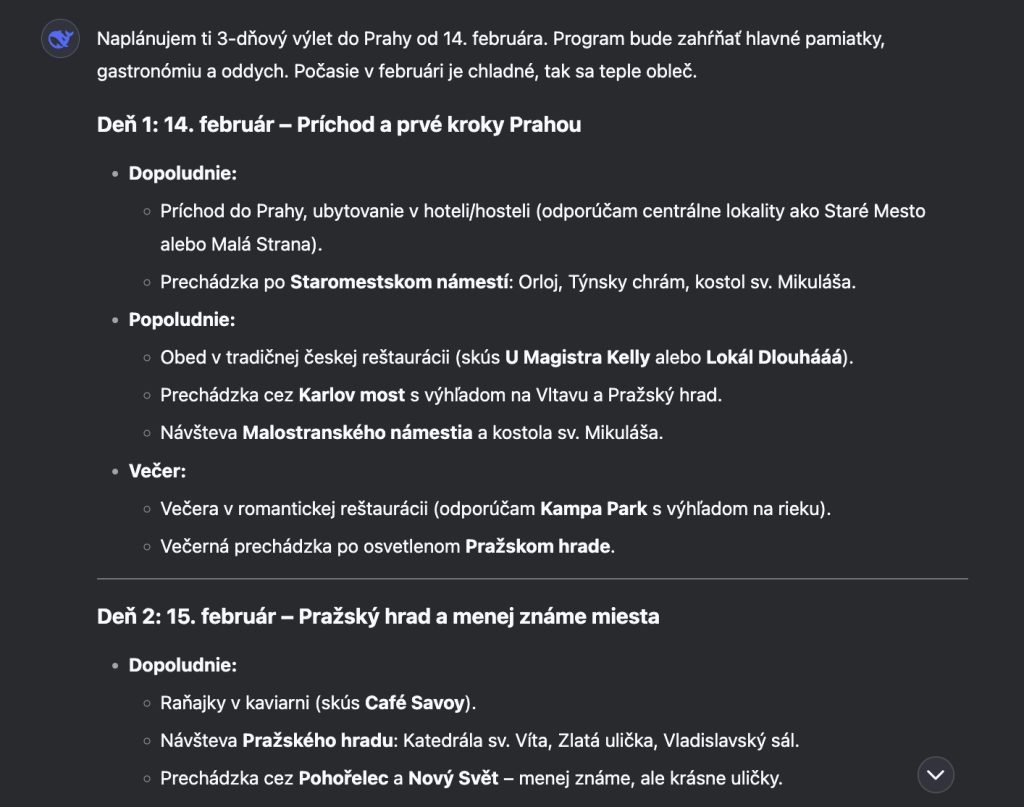 DeepSeek navrhol plán na výlet