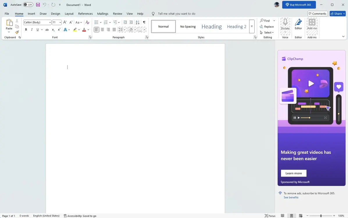 microsoft word a reklamný banner