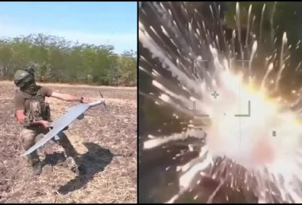ruský dron a výbuch tanku