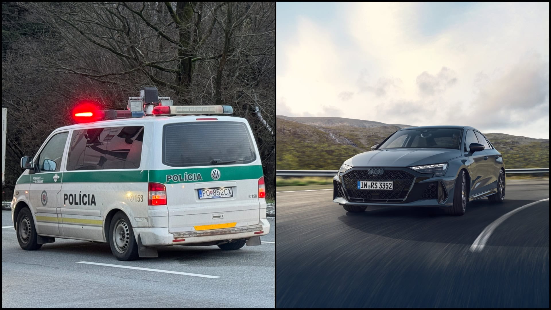 Dopravná polícia a Audi RS3.