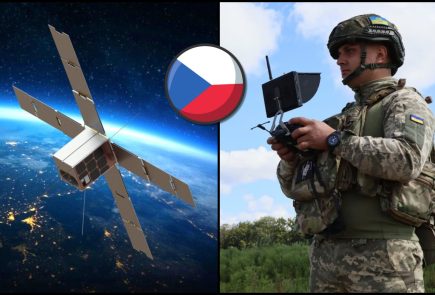 ukrajinský vojak a satelit vo vesmíre