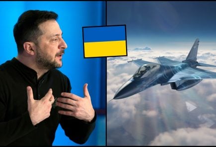 gestikulujúci volodimir zelenskyj a stíhačka