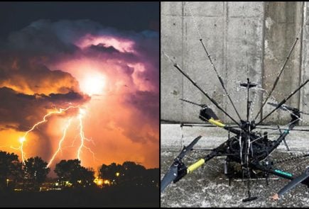 búrka, blesk a zasiahnutý dron bleskon