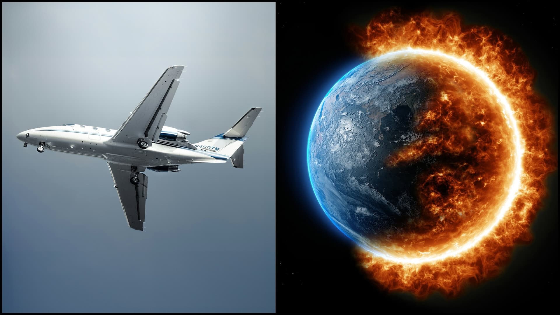 lietadlo a horiaca planéta