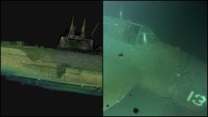 vrak ponorky USS F-1 a torpédového bombardéra Grumman TBF Avenger