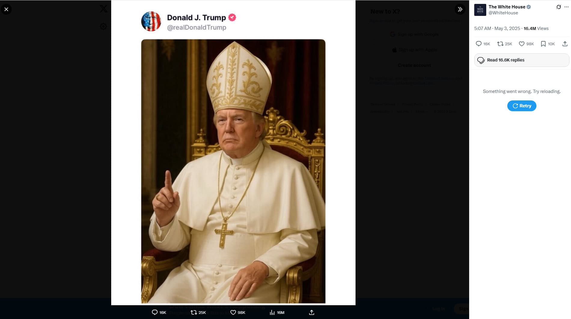 Trump ako pápež.