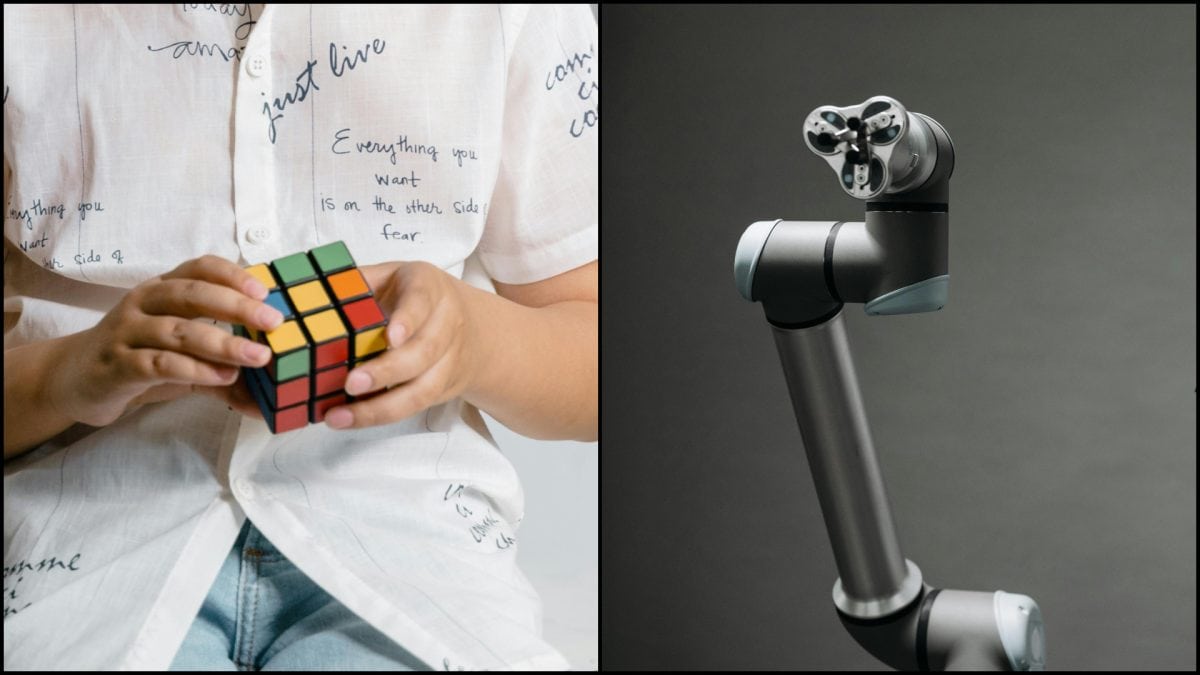 Rubiková kocka a robot.