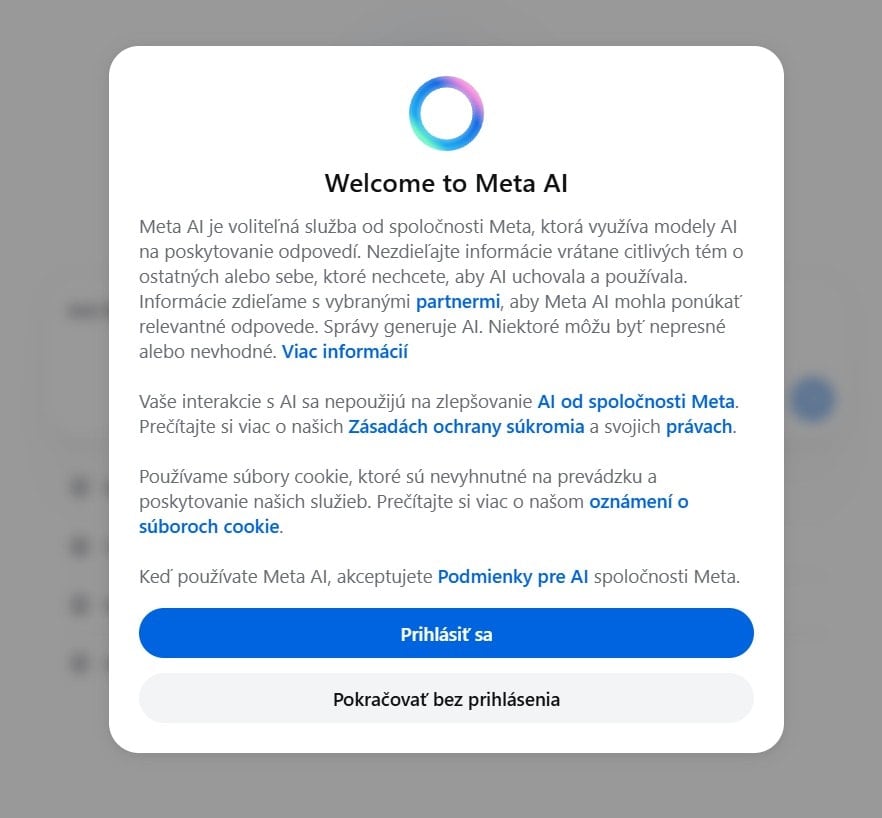Screenshot z Meta AI