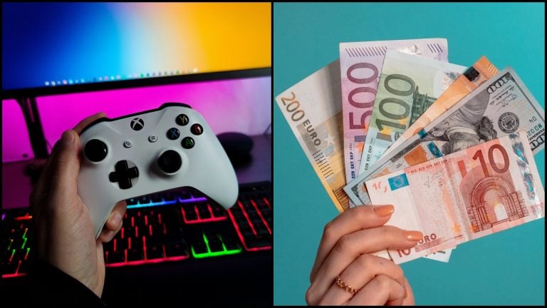 xbox ovládač a peniaze v ruke