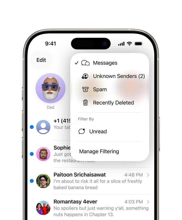 iOS 26 filtrovanie správ v aplikácií Správy