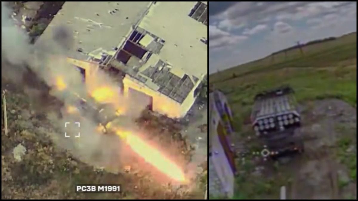 vybuchnutý raketomet Rusov