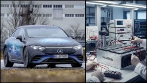 mercedes s pevnou batériou a ona v laboratóriu