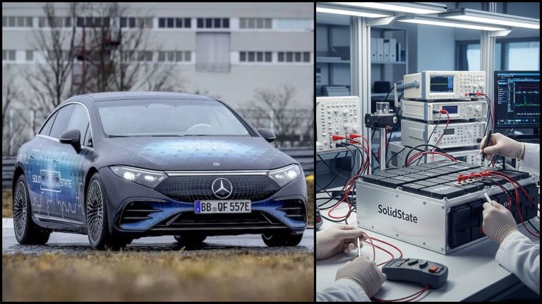 mercedes s pevnou batériou a ona v laboratóriu