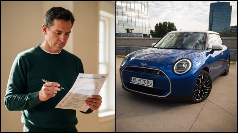 človek s tlačivom v ruke a Mini