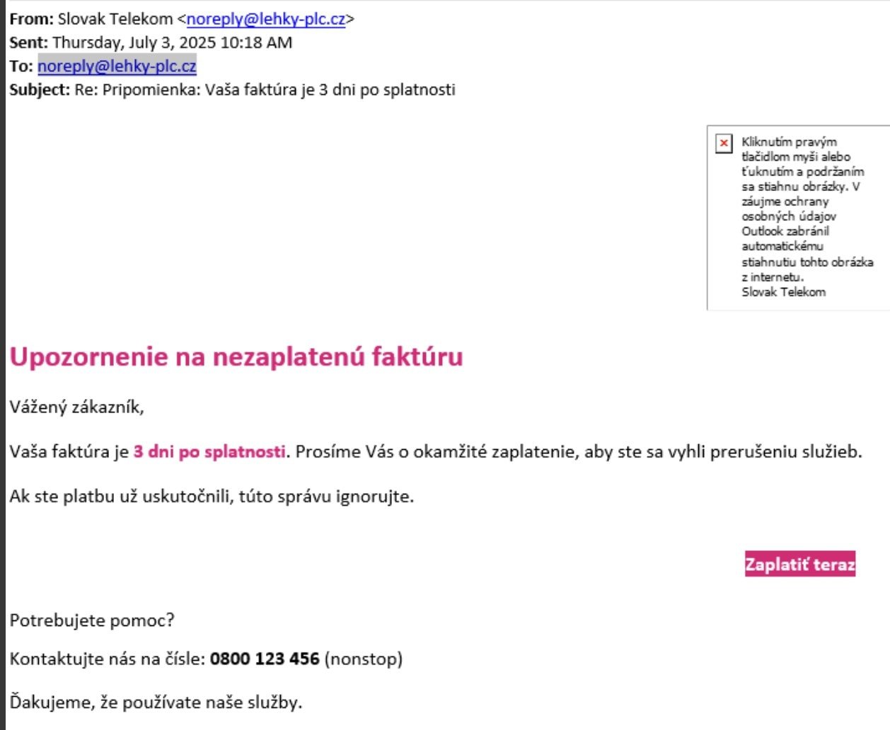 Telekom upozorňuje na podvod