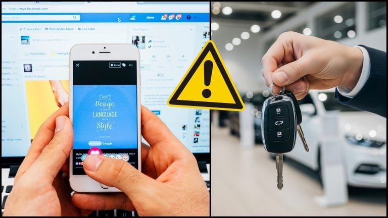 facebook marketplace a predaj auta, výstražný trojuholník