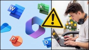 chlapec za notebookom a balík Microsoft 365