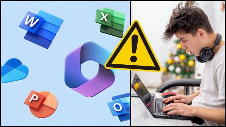 chlapec za notebookom a balík Microsoft 365