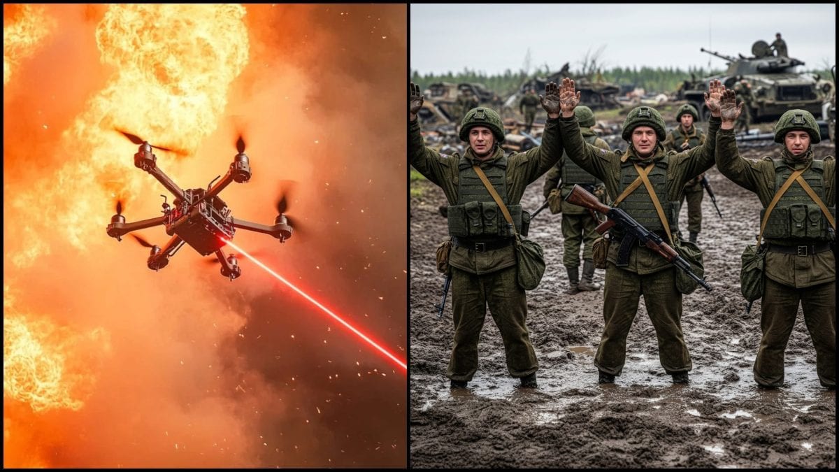 dron a kapitulujúci ruskí vojaci