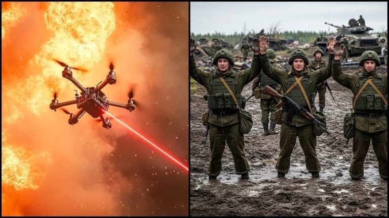 dron a kapitulujúci ruskí vojaci
