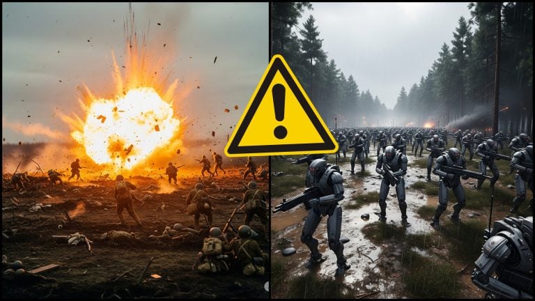 vybuch a humanoidi na vojnovom fronte