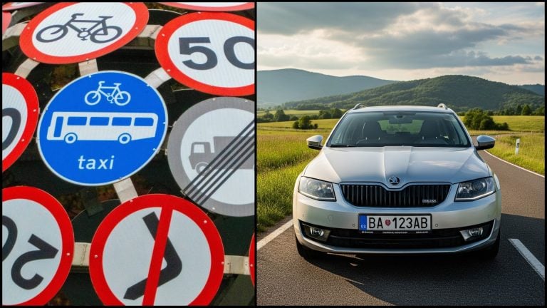 dopravná značka a auto so SK EČV