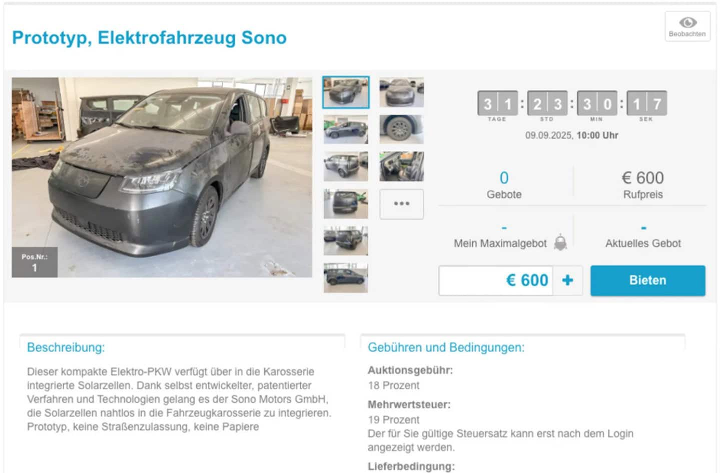 Revolučné solárne auto v aukcii