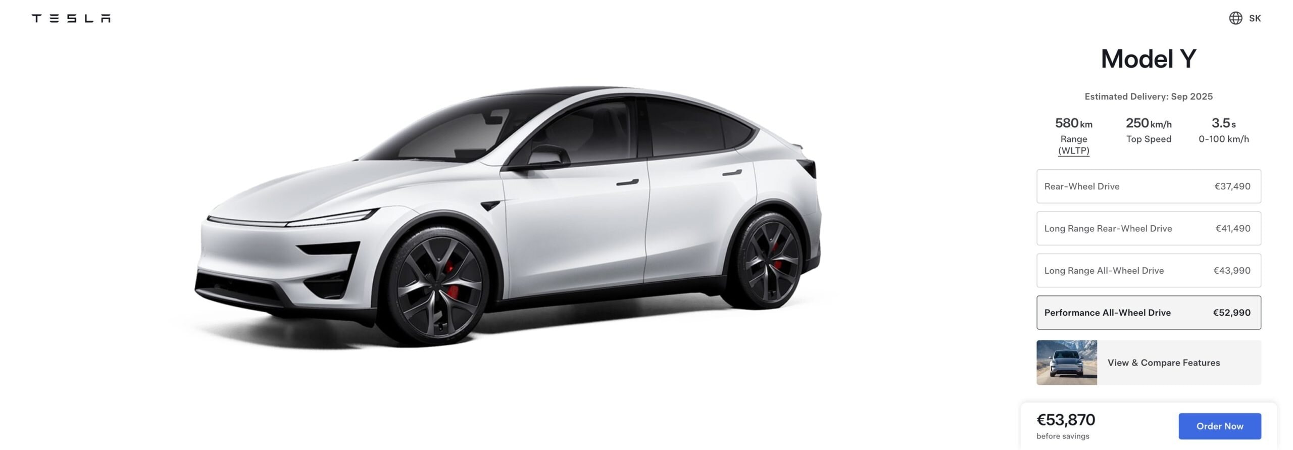 Tesla Y Performance cena