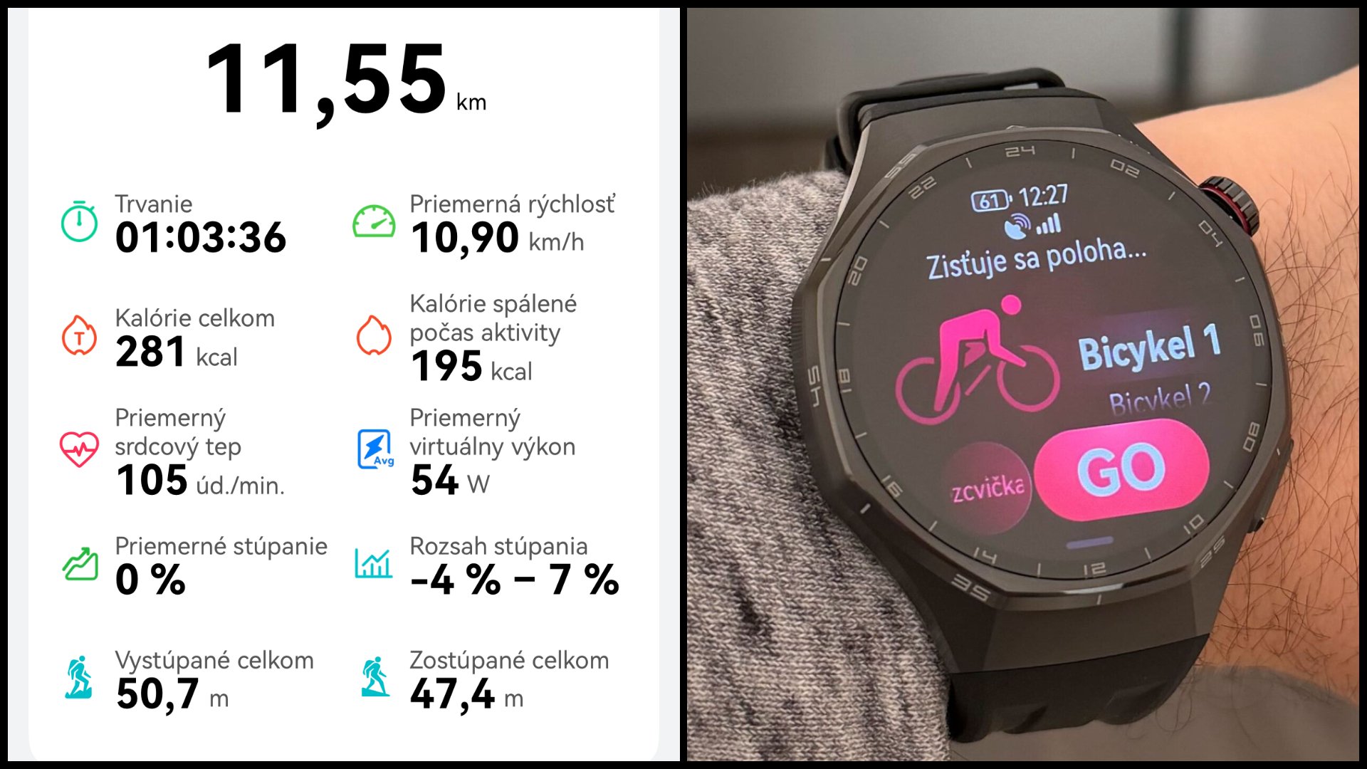 Huawei Health záznam bicyklovania 