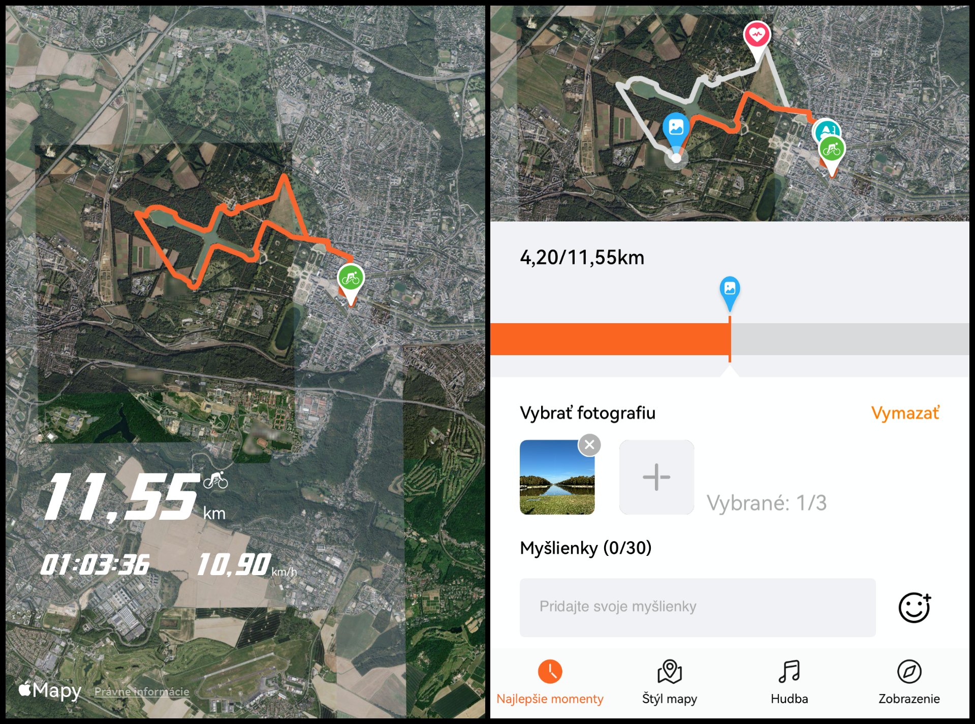 Huawei Health záznam bicyklovania 