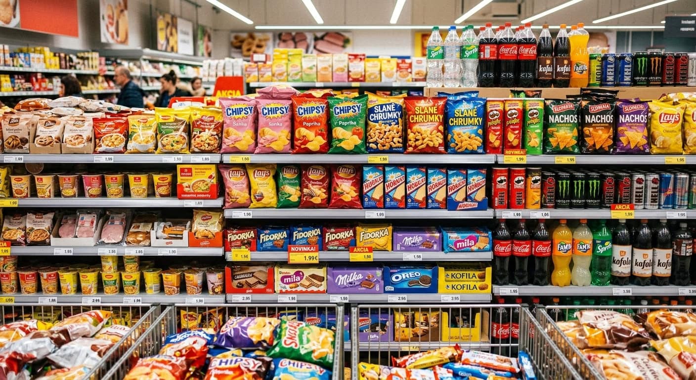 ultra-spracované potraviny v regáli